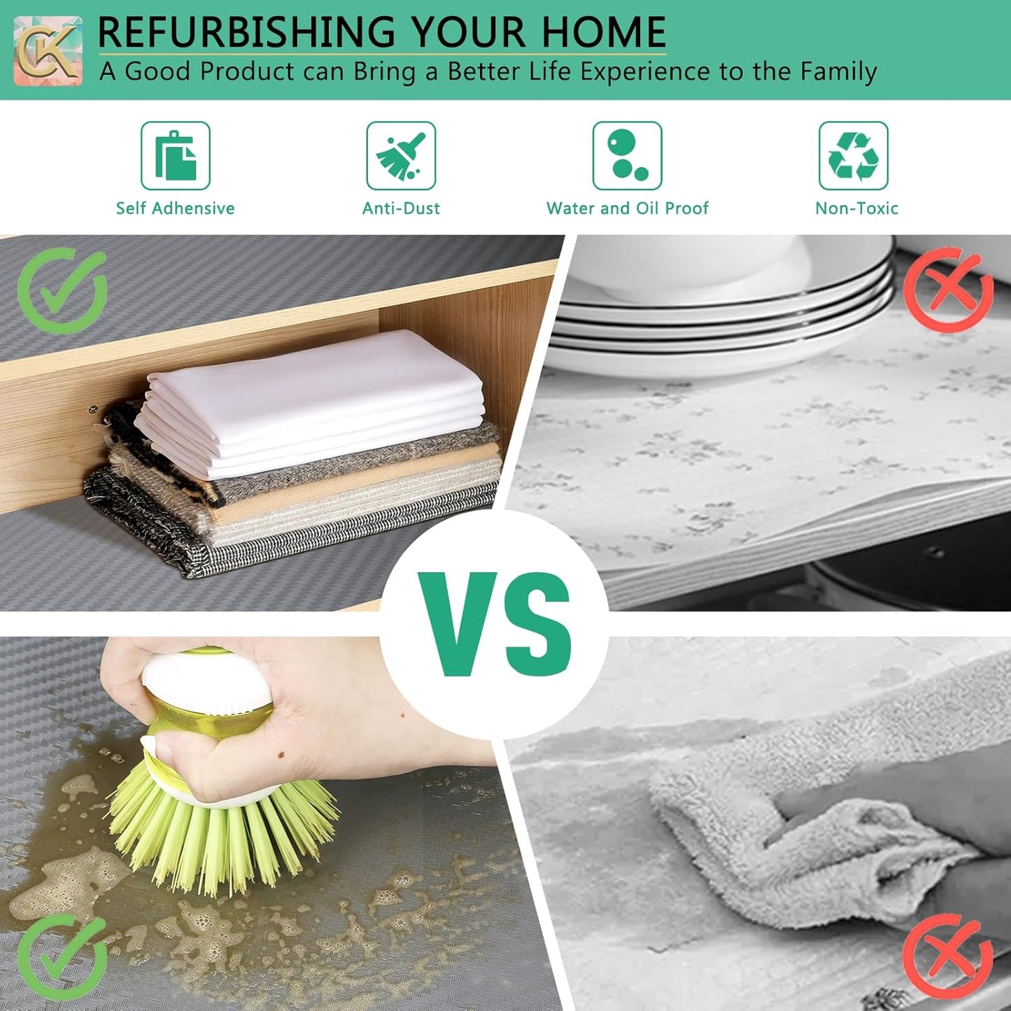 Self-Adhesive Shelf Liner Kitchen Liner, Waterproof Backed Paper Easy Peel and Stick Contact Liner Without Residue for Decor Your Desk Surface, Kitchen Countertops (Silver, 23.6 x 118.1 inches)