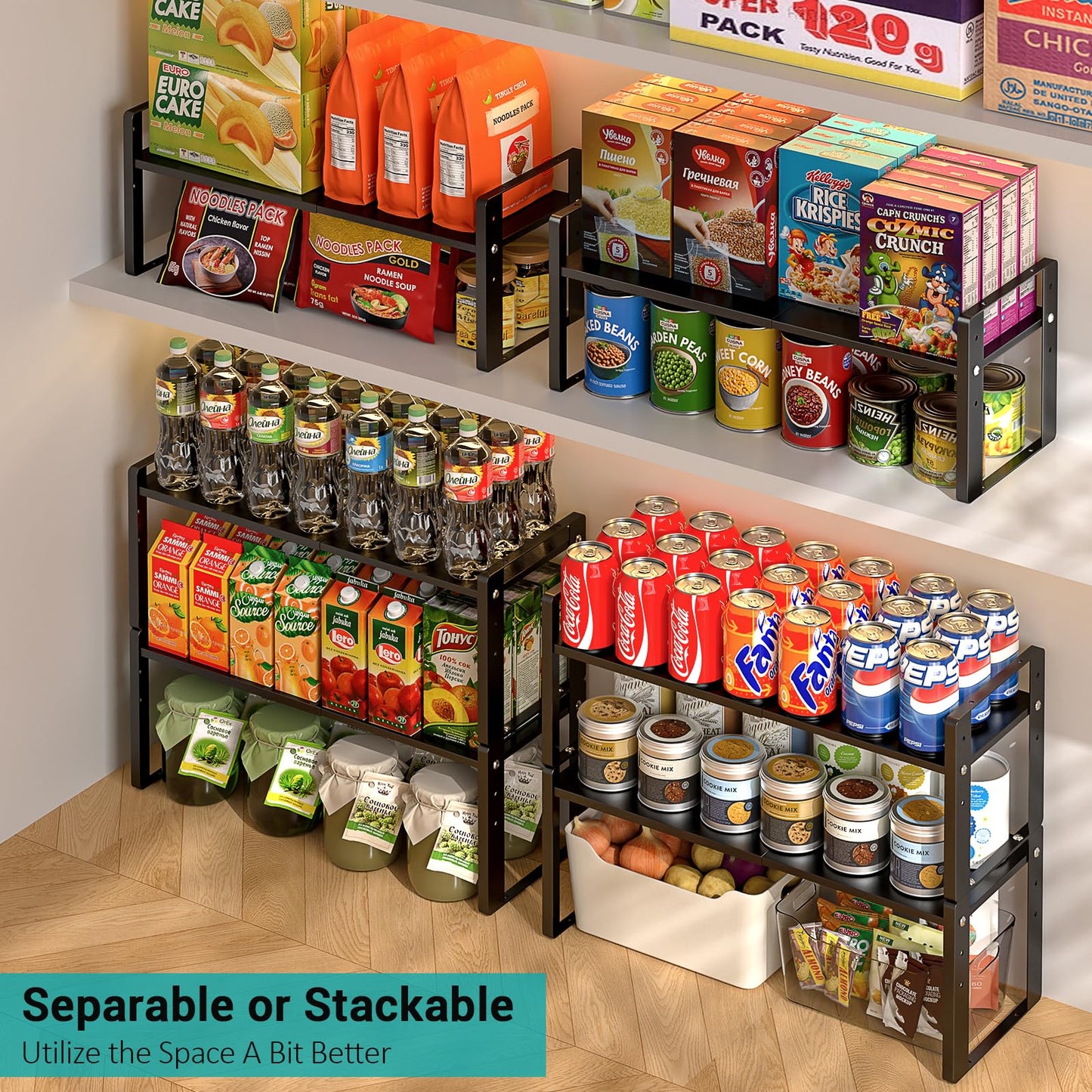 Astrorhine 2 Pack Expandable Cabinet Organizer Shelves, 88lbs High Weight Capacity, Stackable