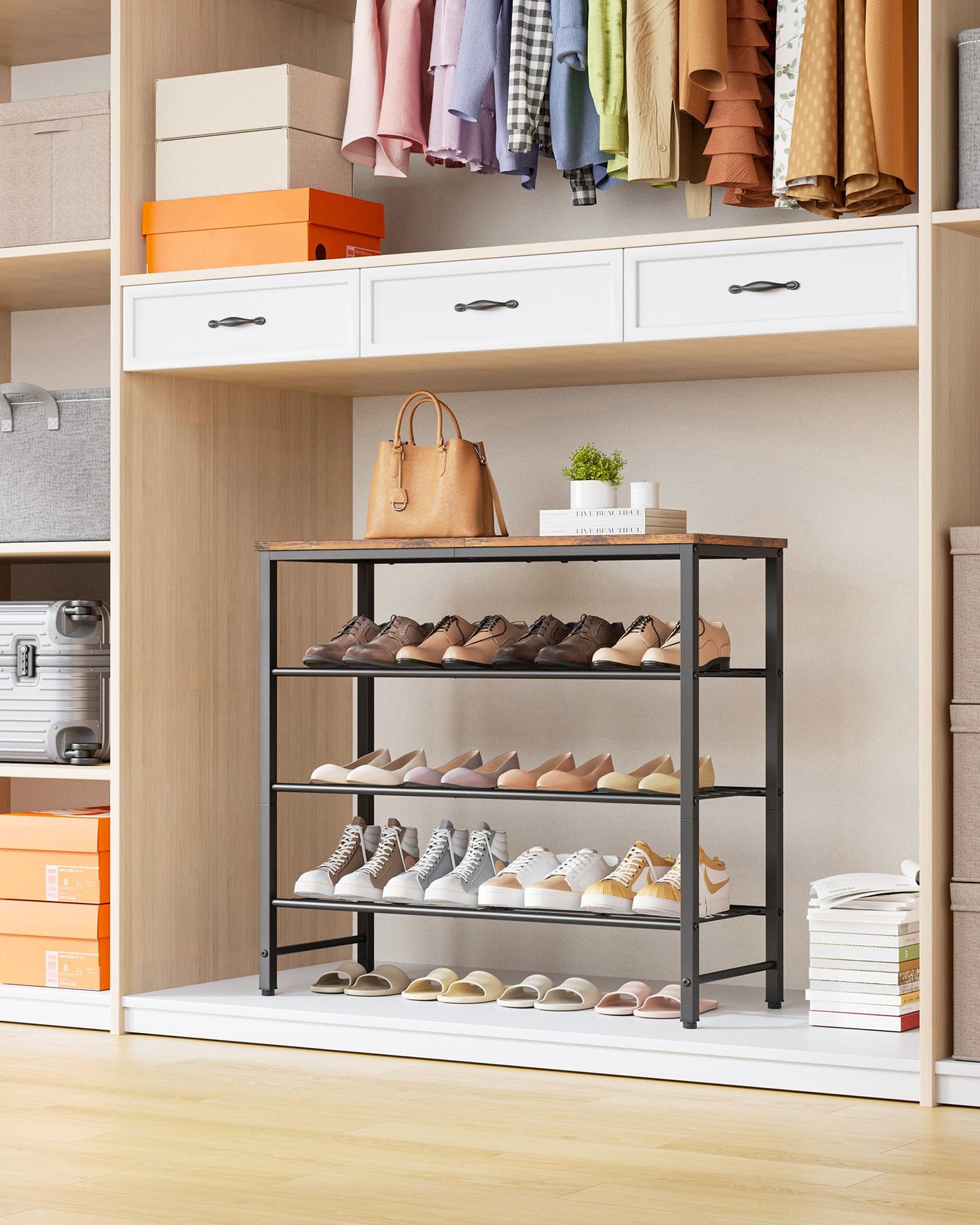 Kitsure Shoe Rack for Closet, Shoe Storage, 29.5" Wide - 4 Tier, Brown