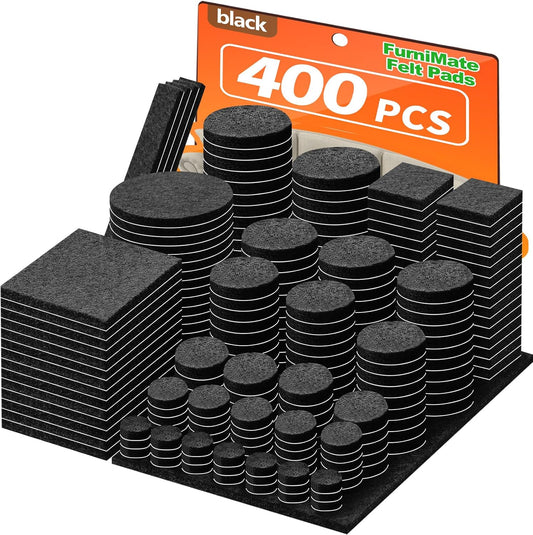 Felt Furniture Pads 400 Pieces, Furniture Pads for Hardwood Floors, Floor Protectors for Furniture Legs, Felt Pads for Furniture, Many Large Sizes Black