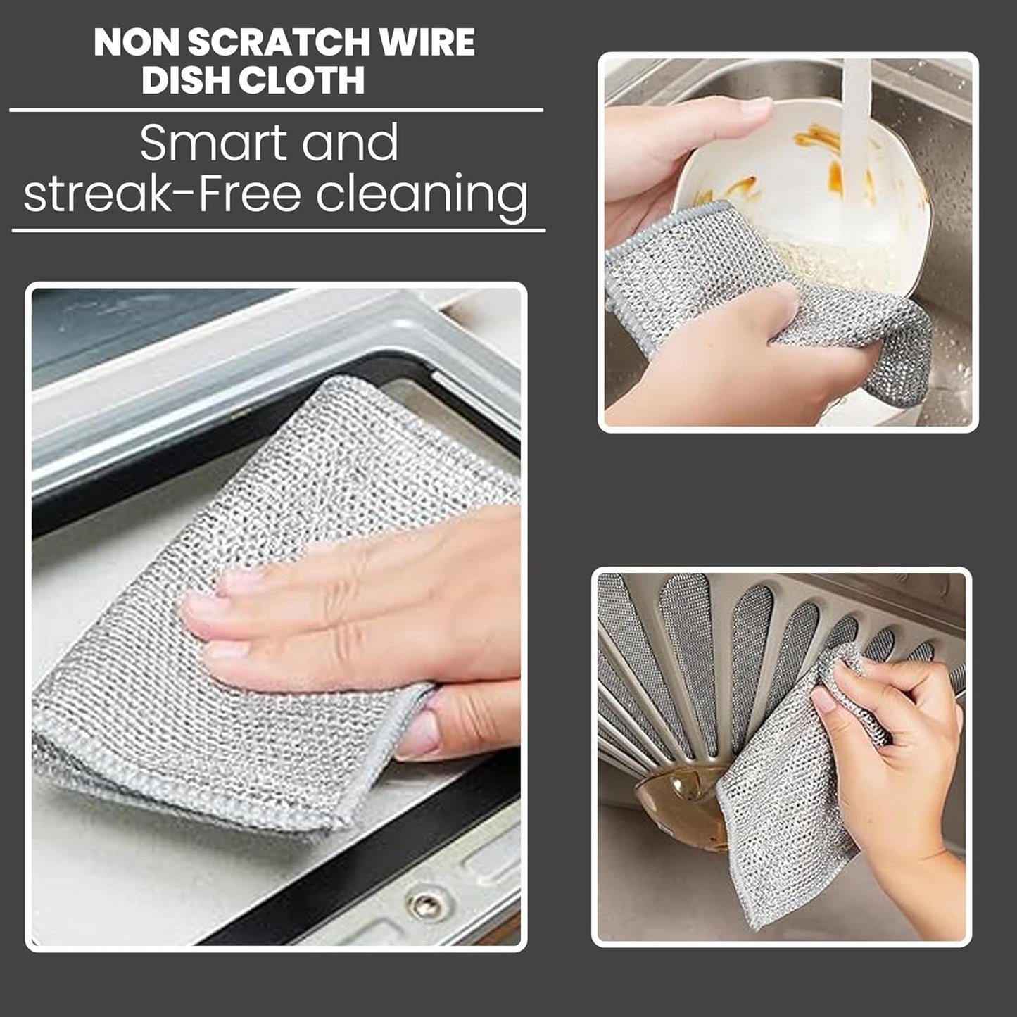 CrafTreat Non Scratch Wire Dishwashing Rag - Double Layer 10 Pcs, Reusable Multipurpose Wire Dishcloth for Wet & Dry Cleaning, Ideal for Kitchen, Sinks, Pots & Pans