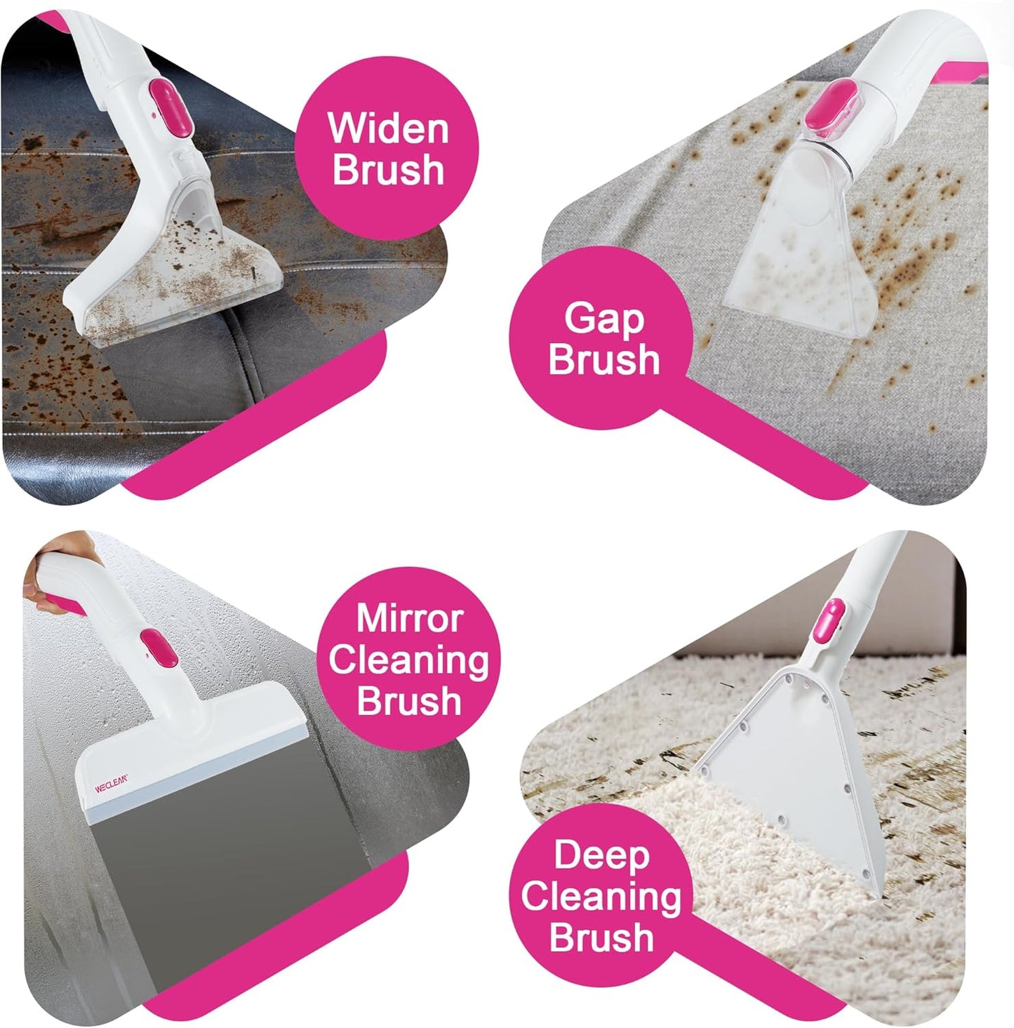 WECLEAN Carpet Cleaner Machine and Stain Remover for Deep Cleaning Upholstery for Carpets Rugs and Fabric Seats,800W 18Kpa，3L Clean Tank and 1.5L Dity Tank, Pink