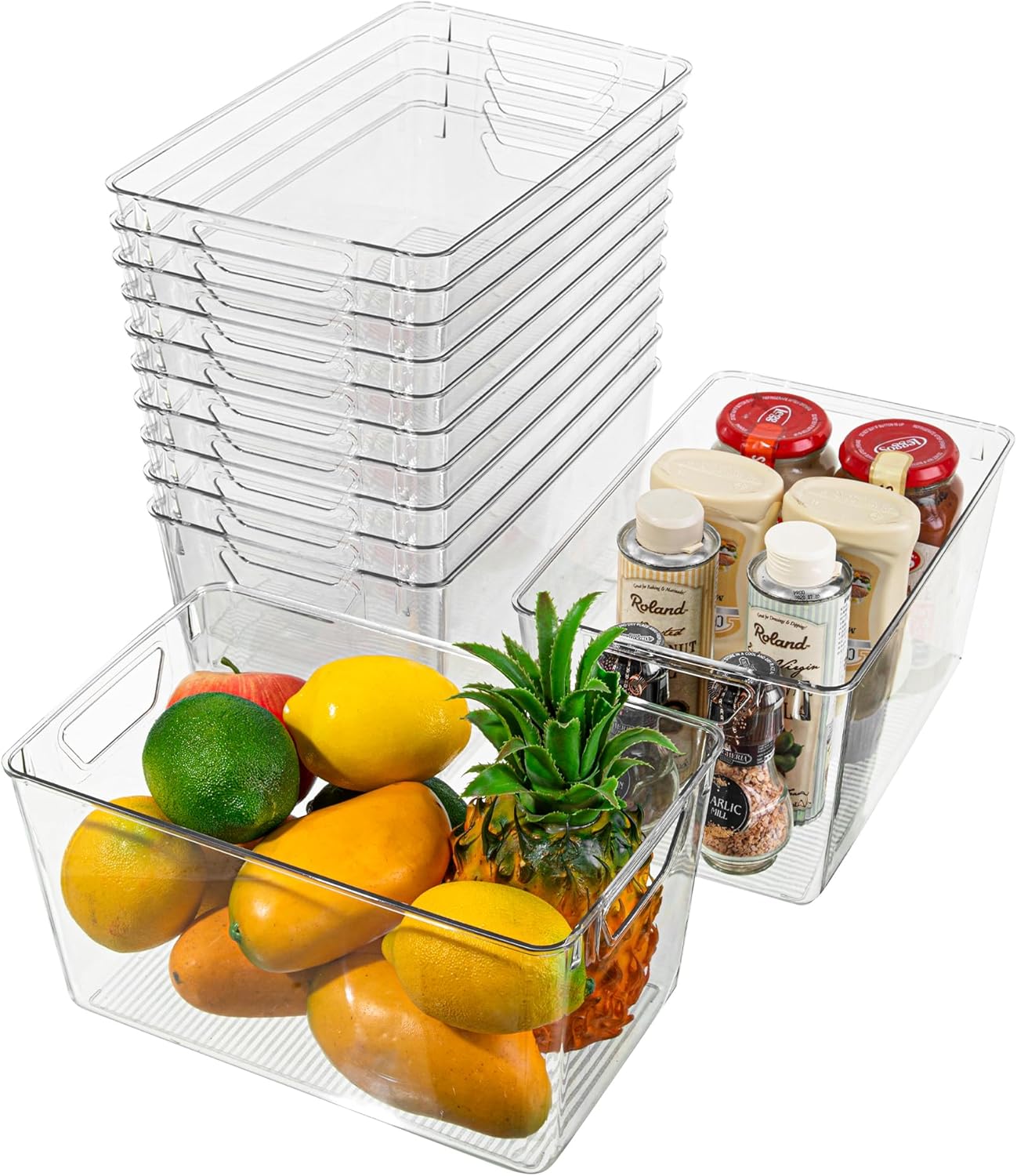 Attelite Clear Plastic Storage Bins,Large 12 Pack Pantry Organizer with Handle,BPA Free Plastic Storage Containers for Fridge,Closet,Bathroom,Under Sink and Kitchen Organization