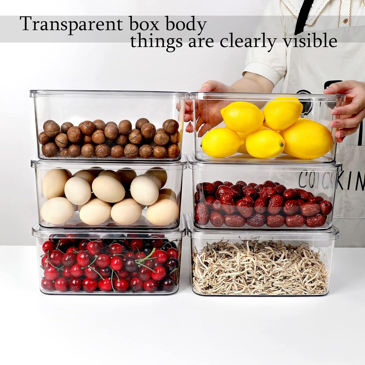 Clear Storage Bins With Lids,4 Packs Food Storage Organizer,Stackable Kitchen Cabinet,Bathroom Basket,Fridge Organization.Pantry Transparent Containers For Fruits,Drinks