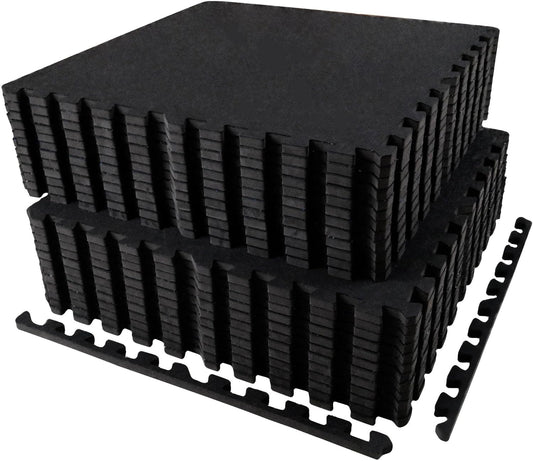 AIRHOP 0.56in Thick 96 Sq Ft Exercise Equipment Mats, 24 Tiles Upgraded Rubber Top with High