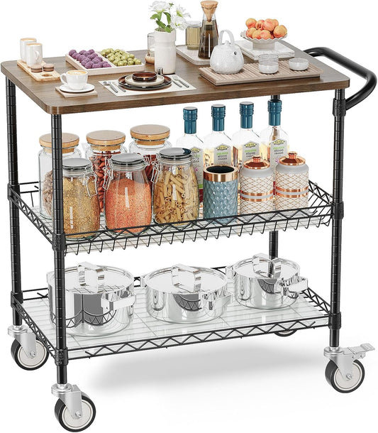 Leteuke Rolling Kitchen Carts with Wheels, 34" L x 17.5" W, 3-Tier Heavy Duty Utility Cart with