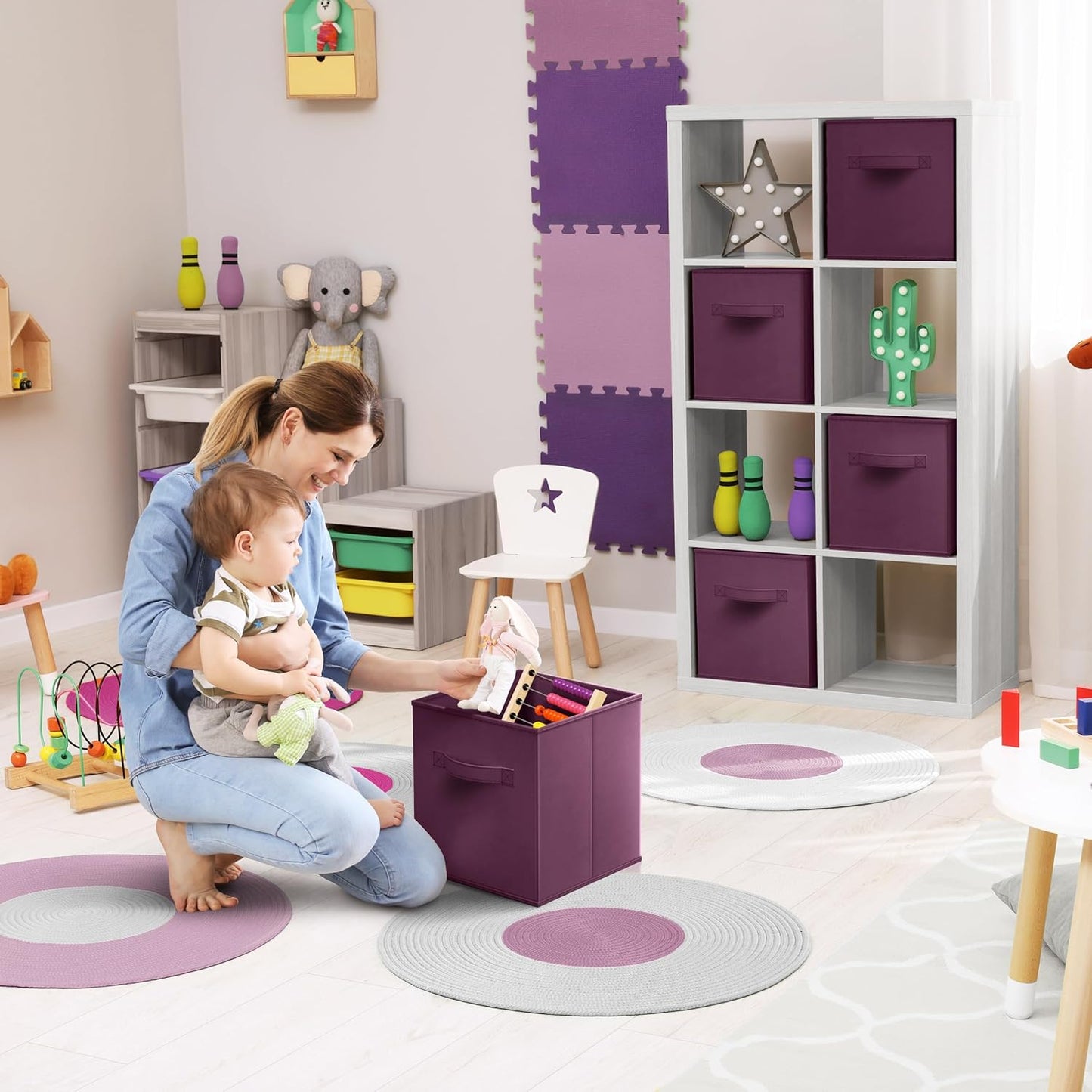 Sorbus 13 Inch Storage Bins - Sturdy Collapsible Fabric Storage Cubes with Handle - 8 Foldable Baskets for Organizing Clothes, Toys, Books - Storage Baskets for Shelves, Closets