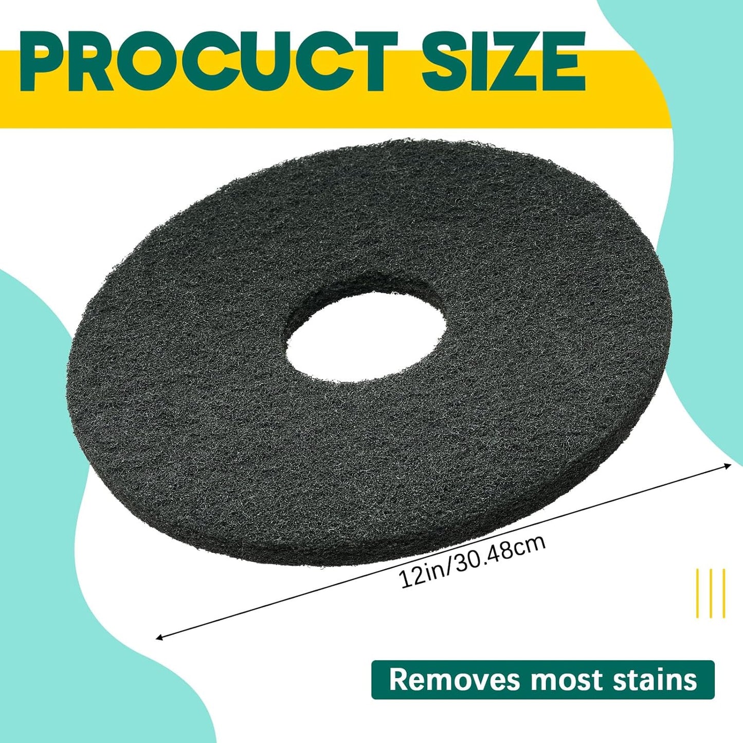 12" Black Scrubbing Pads Commercial Cleaning Orbiter Pads-Maintenance Non Woven for Floor Buffer Machine 2 Pcs