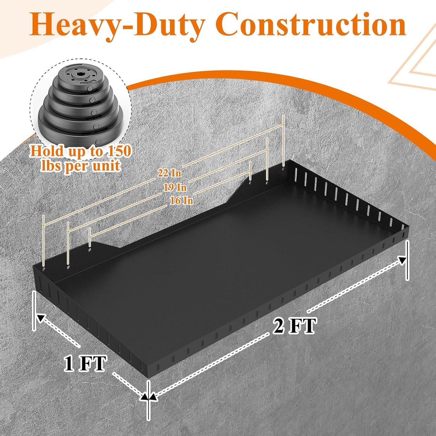 PEKGRIL 2 Pack Garage Wall Shelf, 1X2 Ft Heavy Duty Garage Shelving, Wall Mounted Storage Shelves for Laundry Room, Closet, Holds Up to 150 Lbs