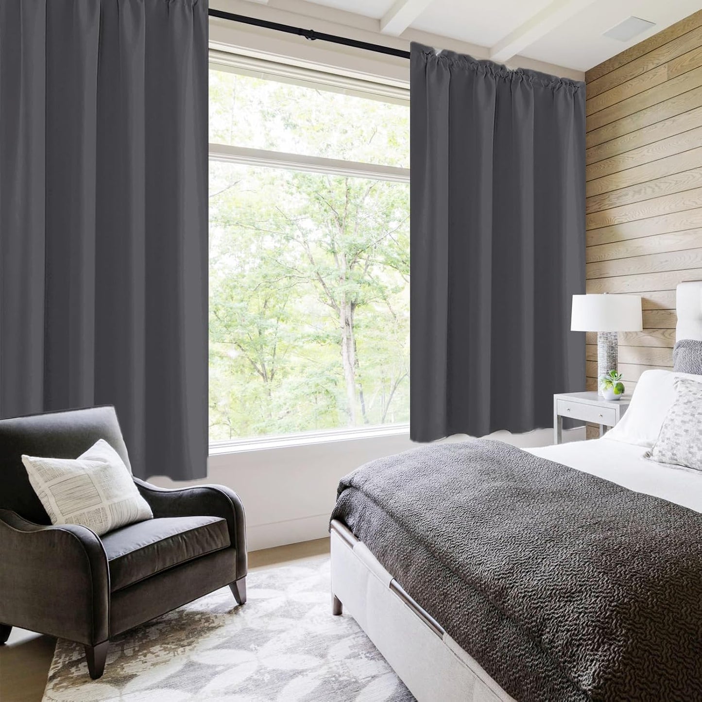 DWCN Bedroom Curtains Blackout Drapery Panels 54 Inch Length 2 Panels Set, Three Pass Microfiber Thermal Insulated Energy Saving Rod Pocket Window Treatment Drapes (W42 x L54 Inch, Dark Grey)