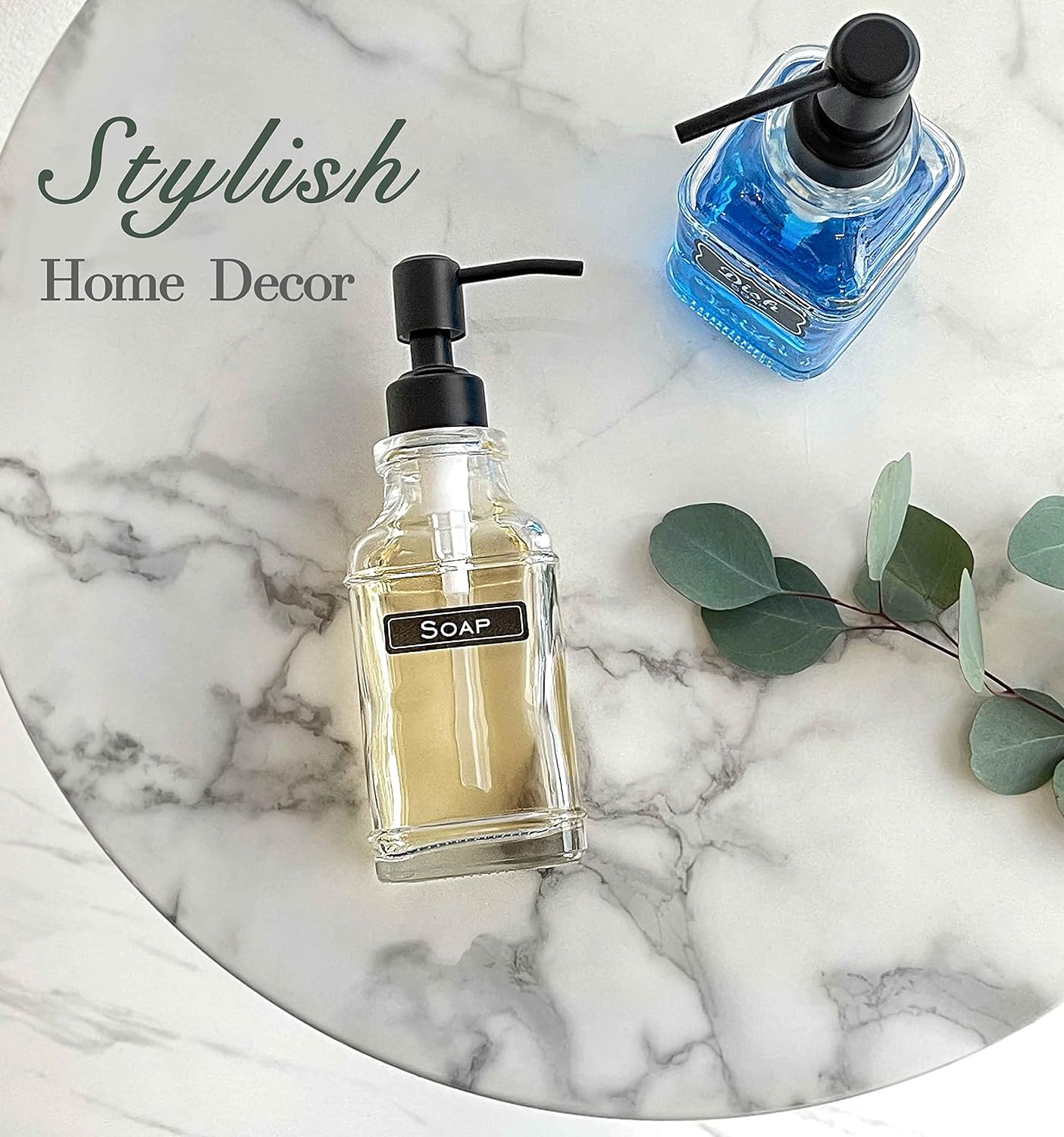 JASAI 2Pack Soap Dispenser with Rustproof Black Stain 304 Stainless Steel Pump, Stylish Hand soap Dispenser with 10Pcs Stickers, Refillable Glass Soap Dispenser for Kitchen & Bathroom.