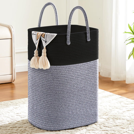 Laundry Basket,Woven Cotton Rope Laundry Hamper,Versatile Storage for Dirty Clothes,Baby Toys,and Blankets in Bathroom, Nursery,and Living Room (Black, 100L)