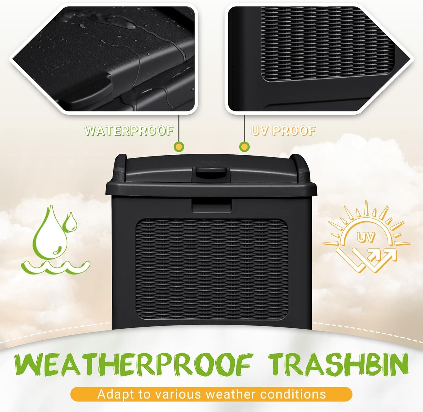 YESHOMY 4 Pack Outdoor Trash Can with Lid, Garbage Bins for Garden, Porch, Home and Kitchen, Black