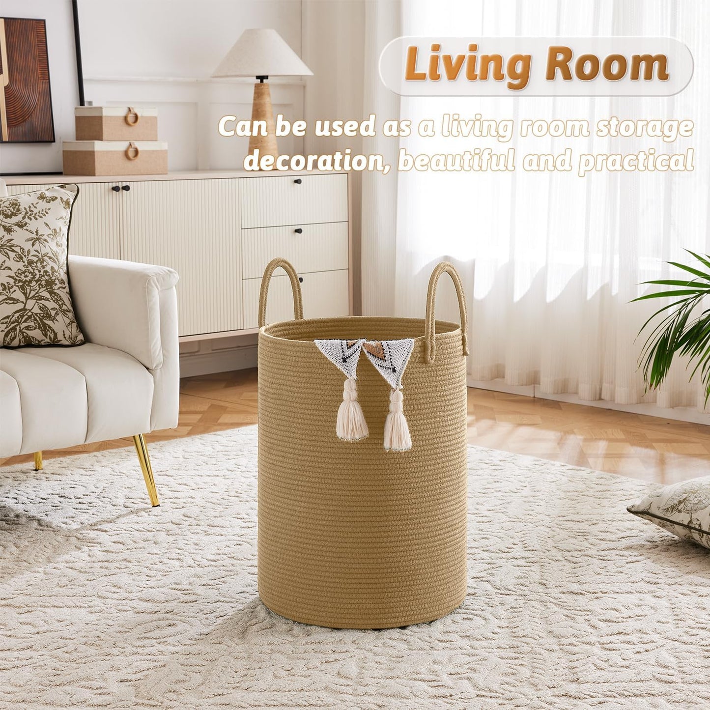 Laundry Basket,Woven Cotton Rope Laundry Hamper,40L for Decorative Storage of Dirty Clothes,Toys and Blankets in Bathroom,Baby Room and Living Room