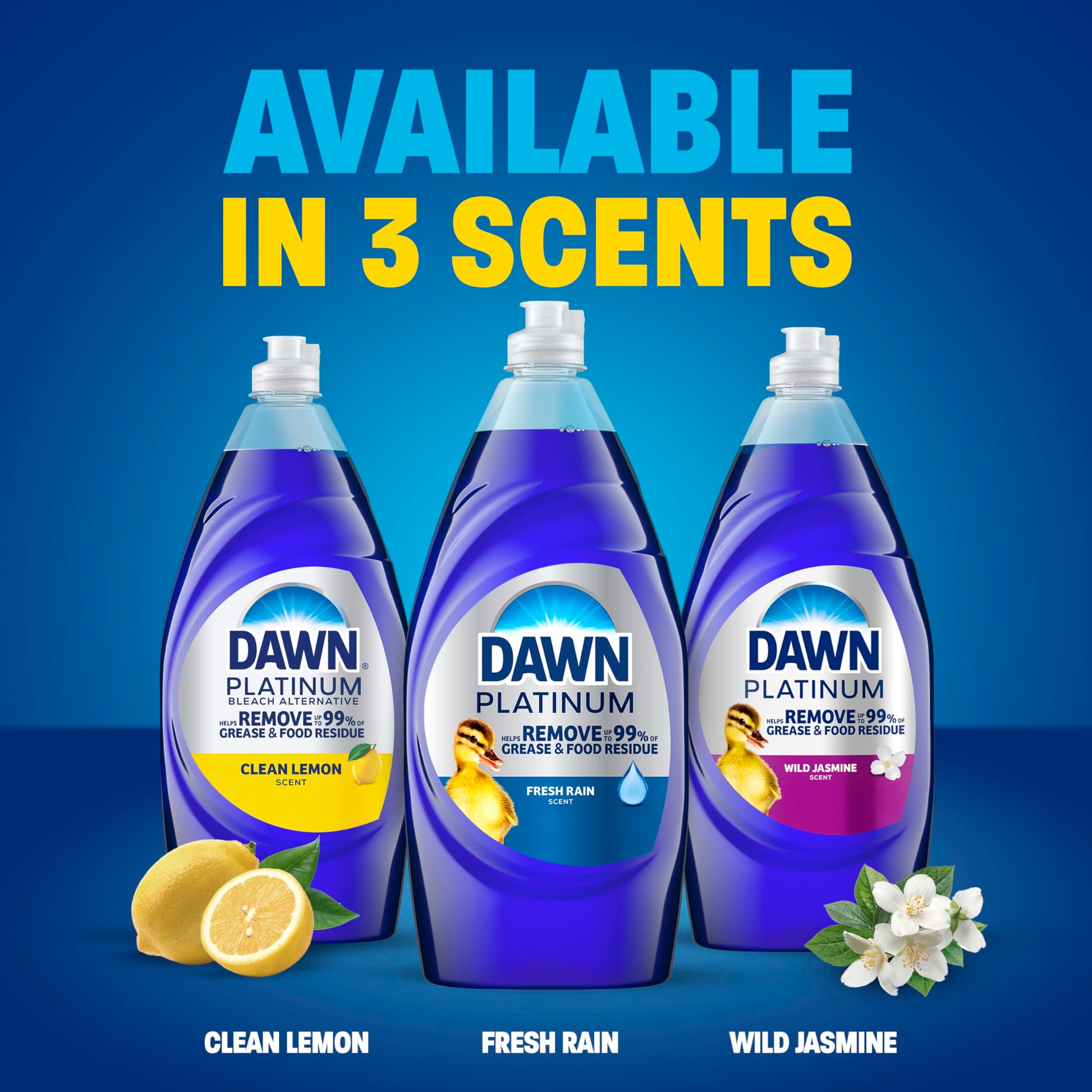 Dawn Platinum Dish Soap Fresh Rain Scent Liquid Dishwashing Detergent, Powerful Dawn Dish Soap for