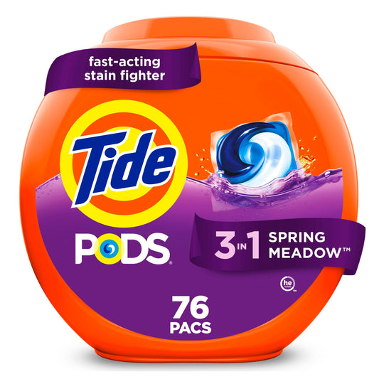 Tide PODS laundry detergent pacs, 3-in-1 Stain Remover, Odor Fighter, Color Protector, 76 Count, HE