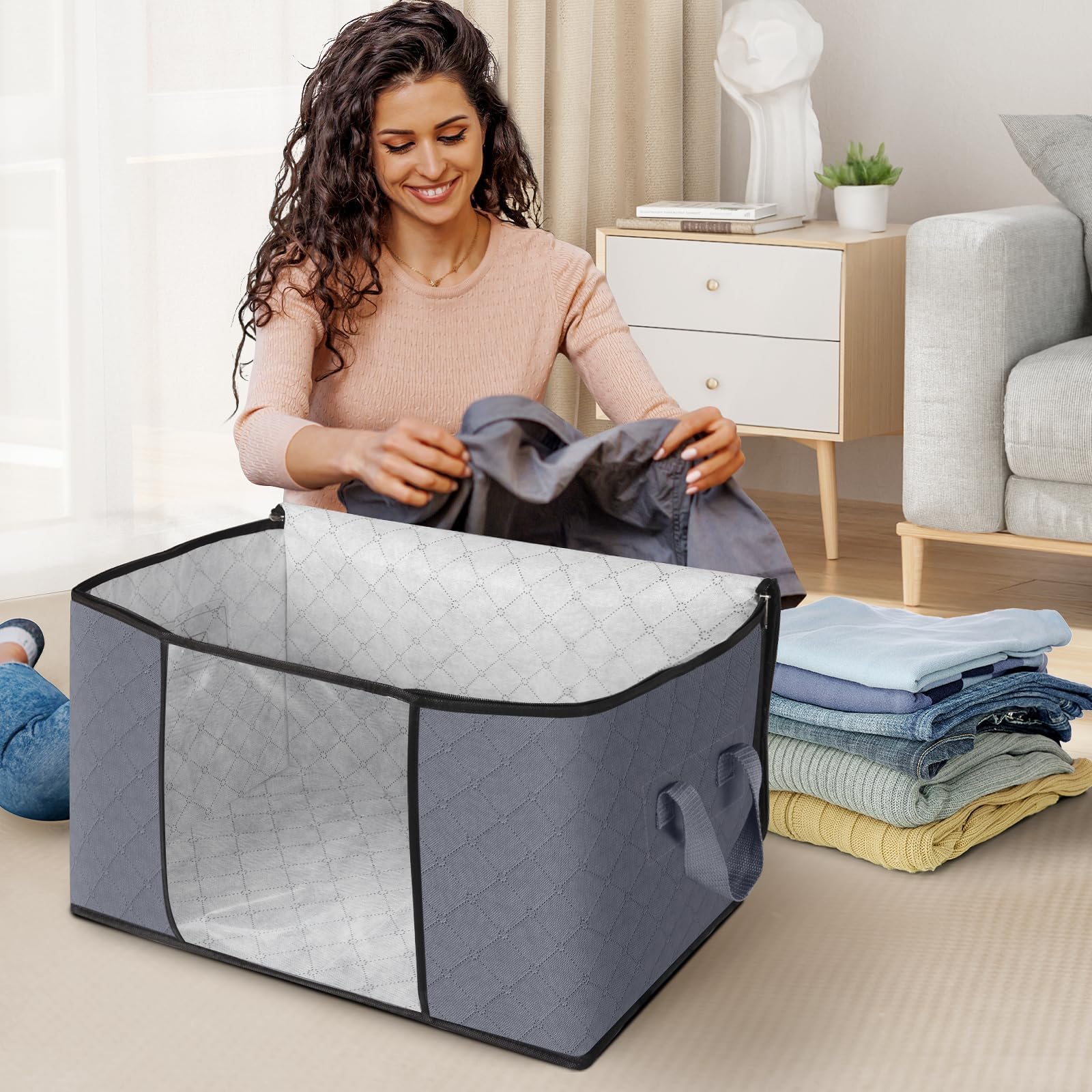 Fab totes 6 Pack Storage Bags for Clothes Blanket Storage Bins with Lids