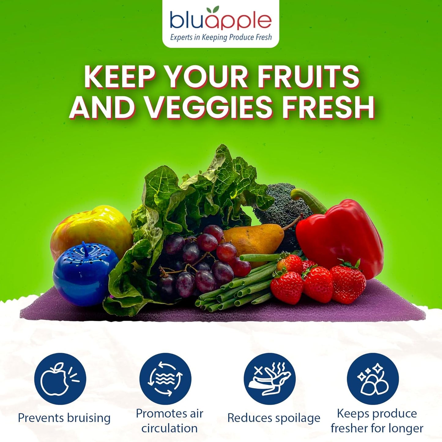 Bluapple FreshMats, Refrigerator Liner, Fridge Drawer Mats, Crisper Life Extender Liner Keeps Produce Fresh Longer, Anti-Bruising, Helps Air Circulation, Washable & Reusable (4-Mats, 12x15, Lavender)