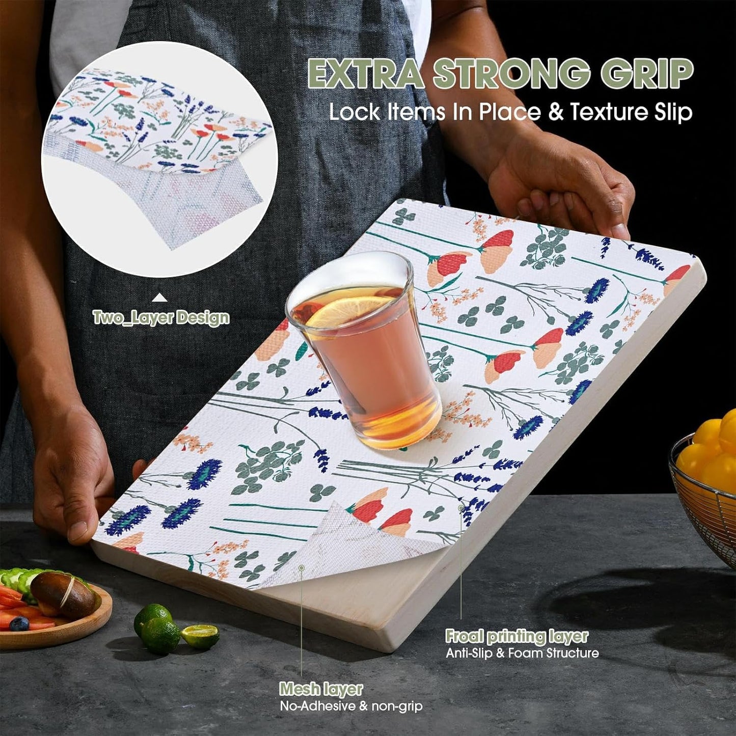 Drawer and Shelf Liner for Kitchen Cabinets, Non Adhesive, Non Slip Drawer Liner Shelf Paper for Kitchen, Waterproof Floral Shelf Liner (Purple red, 18INx20FT)