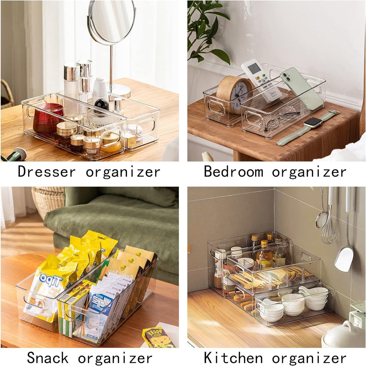 MineSign 4Pack Stackable Fridge Drawers Pull-out Storage Bins with Handle Clear Food Container for Refrigerator Plastic Dresser Organizer Fruit&Veggie Keeper for Freezer Cabinet Kitchen Organization