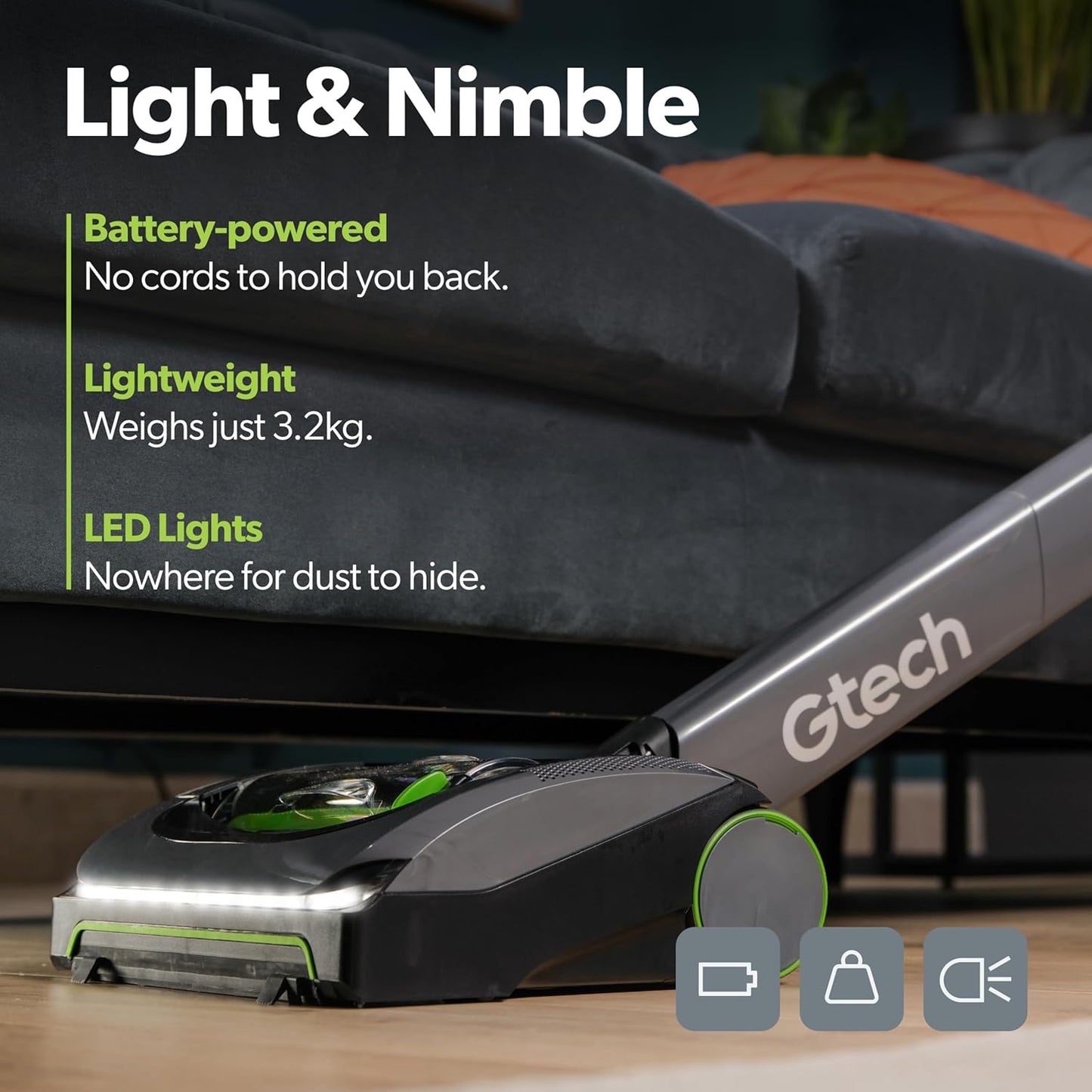 Gtech AirRAM MK2 Cordless Vacuum Cleaner with Powered Brush Head - Perfect for Carpet and Hardwood Floors - Rechargeable 22v Li-ion Battery - Lightweight (7 lbs.)