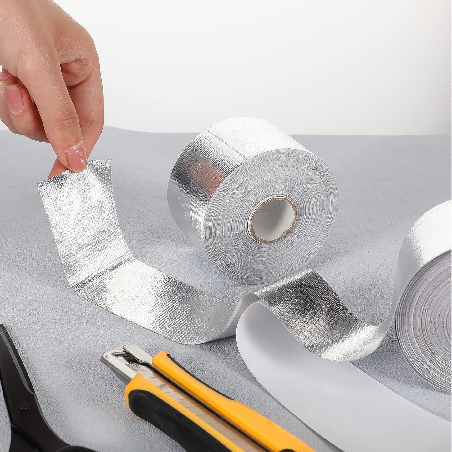 Zonon 2 Rolls Aluminum Foil Tape Heat Shield Tape Barrier Adhesive Reflective Fiberglass Thermal Insulation Reflective Material High Temp Protection(Silver,2 Inch X 65.6 ft)