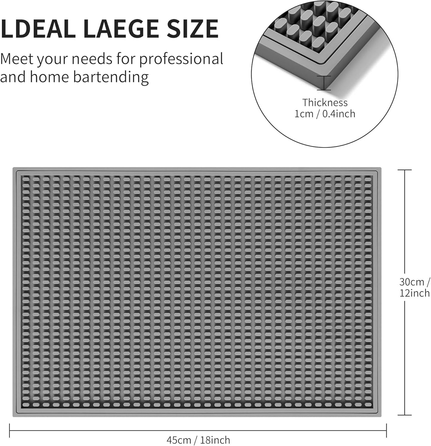 dish drying mat - 18" x 12" Grey silicone drying mat , kitchen counter dish drying mats,rubber dish drying mat, Applies to bar mat、coffee mat