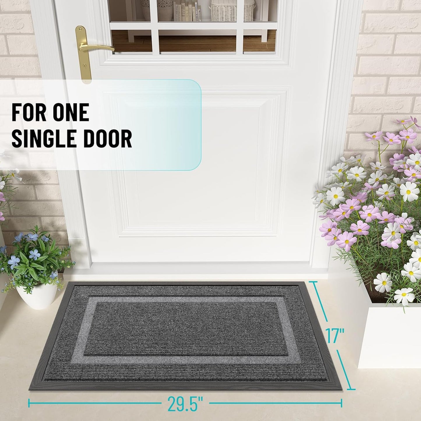 OLANLY Front Door Mat Indoor Outdoor Entrance, Waterproof All-Season, All-Weather Doormat, Sturdy Natural Rubber, Fade Resistant, Low Profile, Easy Clean Patio Porch Entryway Mat, 29.5x17, Dark Grey