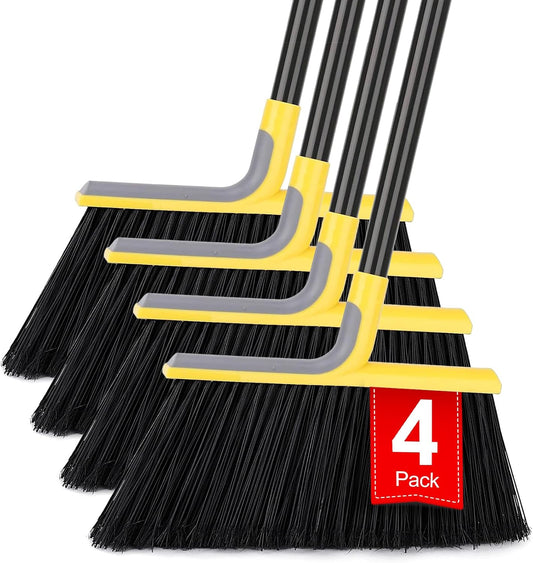 4 Packs Outdoor Broom for Floor Cleaning with 58" Long Handle, Heavy-Duty Commercial Brooms for