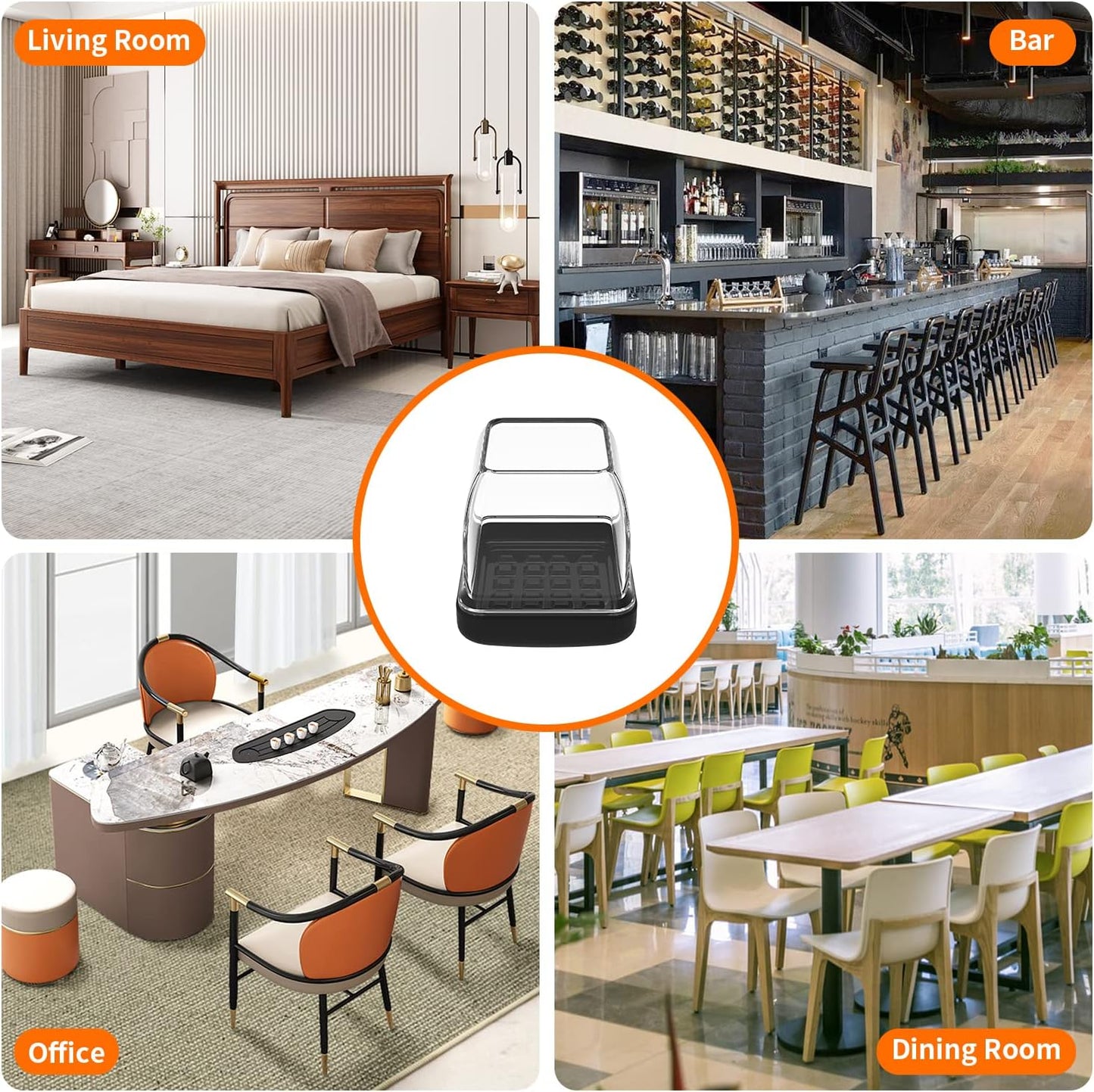 Ezprotekt 24 Pcs Chair Leg Sliders for Carpet, Square Clear Chair Glides Teflon Furniture Pads, Bar Stool Leg Protectors Caps for Rug - for Dining Table, Couch, Patio Legs (M Fit: 0.75" - 1")