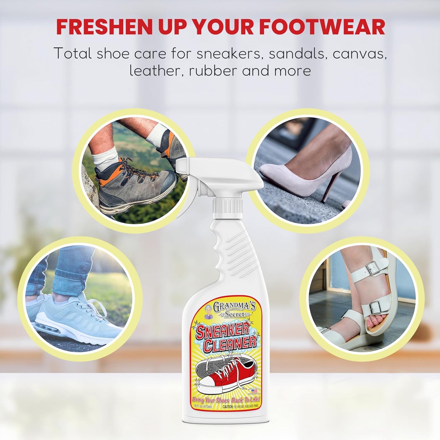 Grandma's Secret Sneaker Cleaner - Shoe Cleaner for Rubber, Canvas and Leather - Stain Remover Spray Removes Dirt, Grime and Grass - Sneakers Cleaner for Outdoor Shoes, Slippers and Moccasins ??16 oz