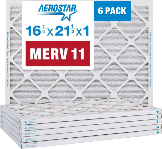Aerostar 16 1/4x21 1/2x1 MERV 11 Pleated Air Filter, AC Furnace Air Filter, 6 Pack (Actual Size: 16