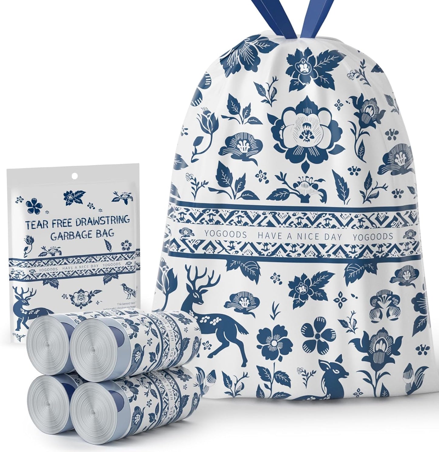 VOK Trash Bags 13 Gallon with Drawstring, Leakproof Printed Garbage Bags 13 Gallon Tall Kitchen, Tear-Resistant & Odor Control Kitchen Trash Bags for Home, Colored Portable Garbage Bags, 80 Counts