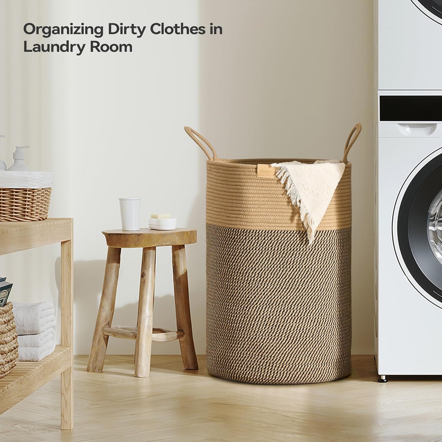 Laundry Hamper 75L,Large Laundry Basket for Clothes,Decorative Storage Basket for Blankets,Cotton Rope Woven basket for bedroom,Dark Brown