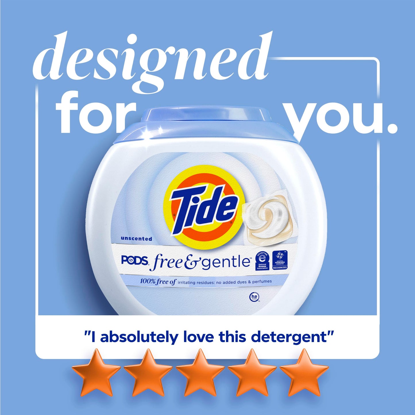 Tide PODS Free & Gentle laundry detergent, 76 ct, Trusted, gentle laundry detergent pods, 100% free