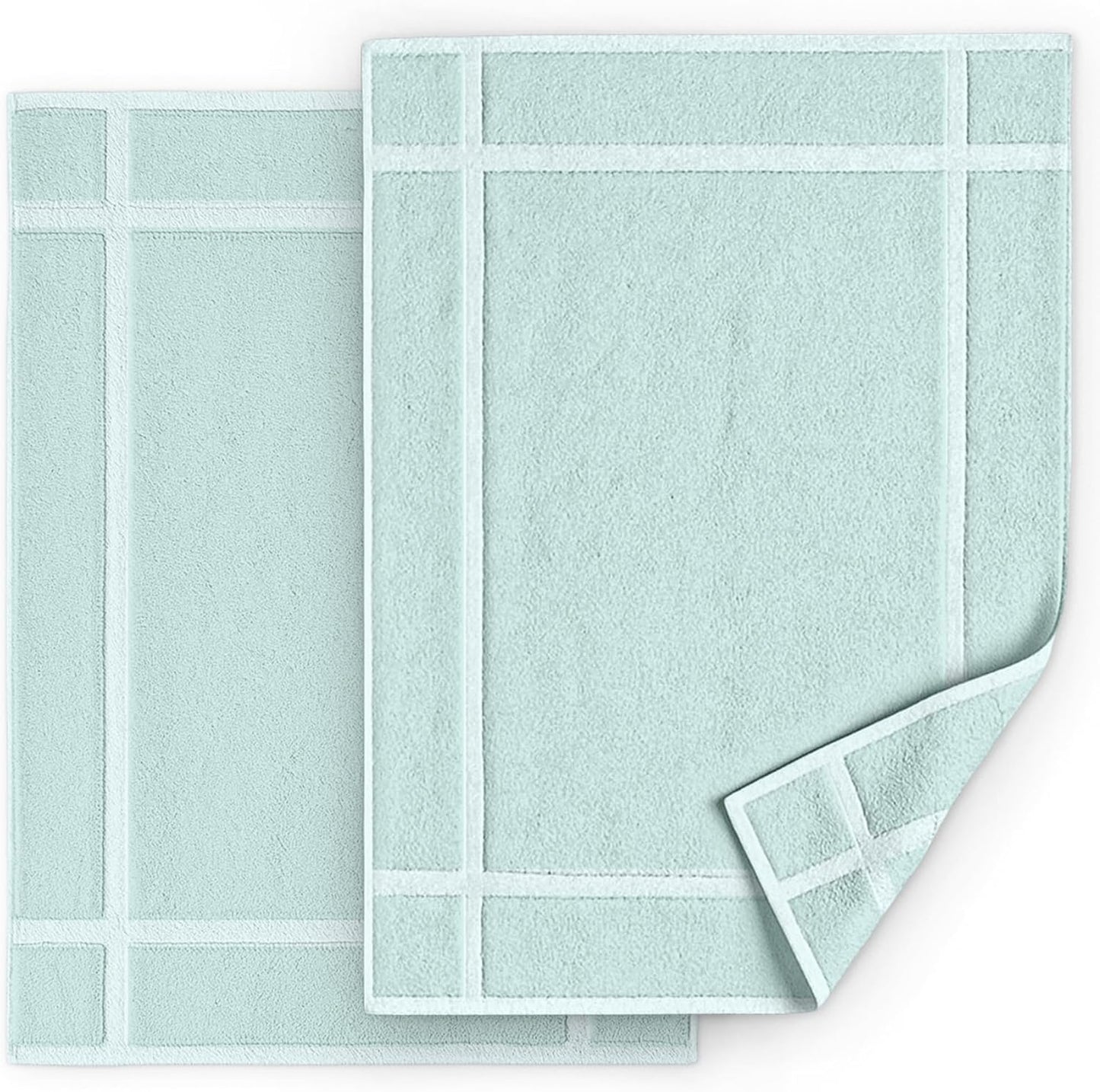Pearl Linens Pack of 2 100% Cotton Bath Mat 18x25 inches, Soft & Absorbent Quick Dry Bathroom Mat Set, Not Bathroom Rugs, After Shower Mat, Bath Tub Mat, 687 GSM, Machine Washable, Mint Green