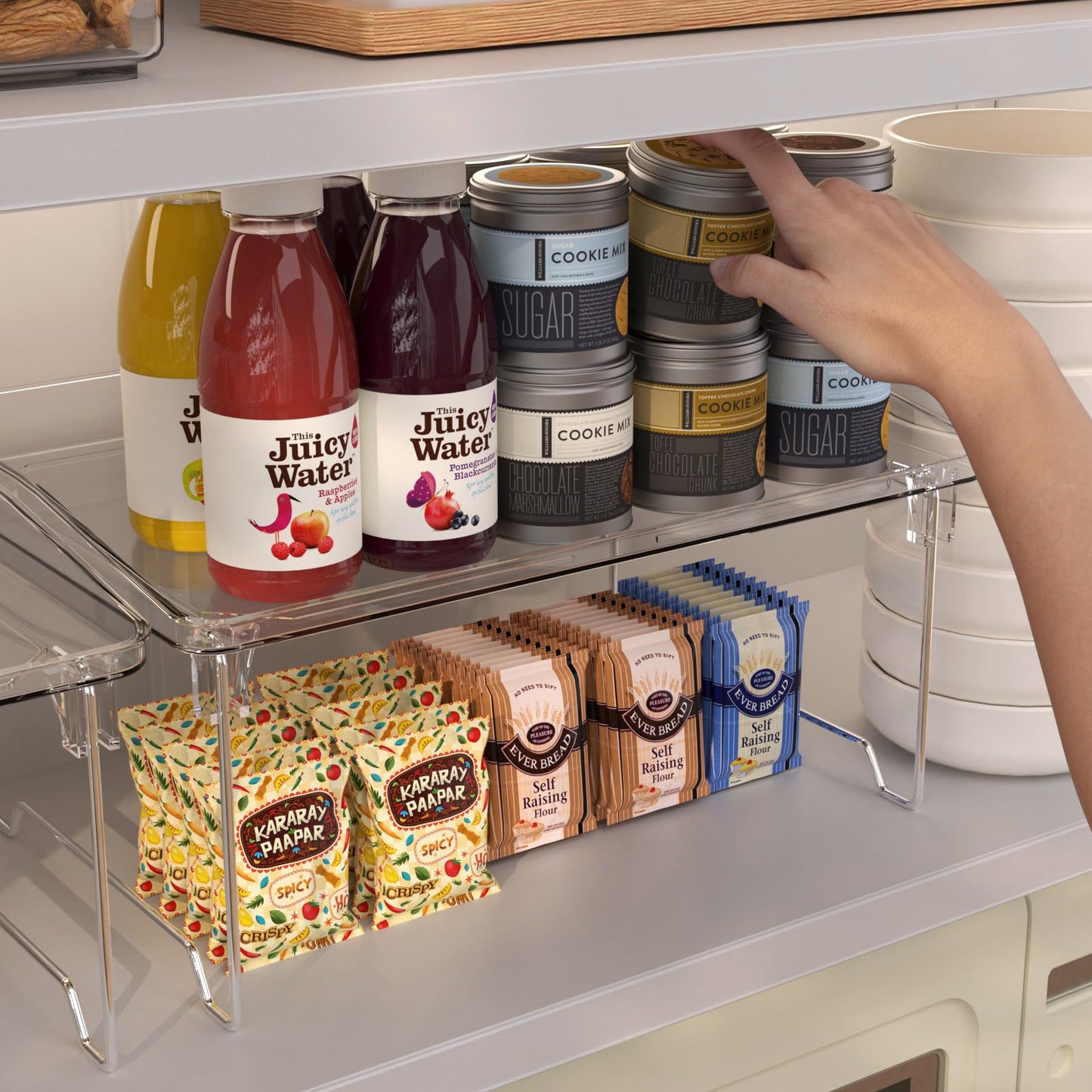 STARLATTA 2 Pcs Cabinet Organizer Shelf, Stackable Kitchen Counter Shelves, Spice Rack,Countertop