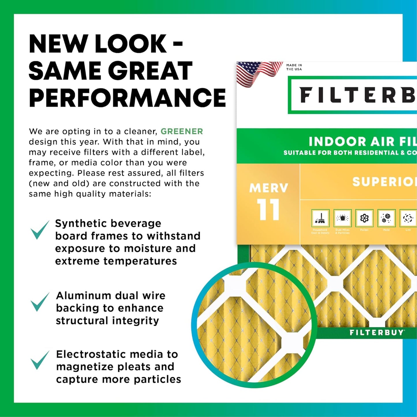 Filterbuy 15x20x2 Air Filter MERV 11 (MPR 1200) Allergen Defense Replacement (4-Pack), Electrostatic Pleated HVAC AC Furnace Filters, Made in USA (Actual Size: 14.50 x 19.50 x 1.75)
