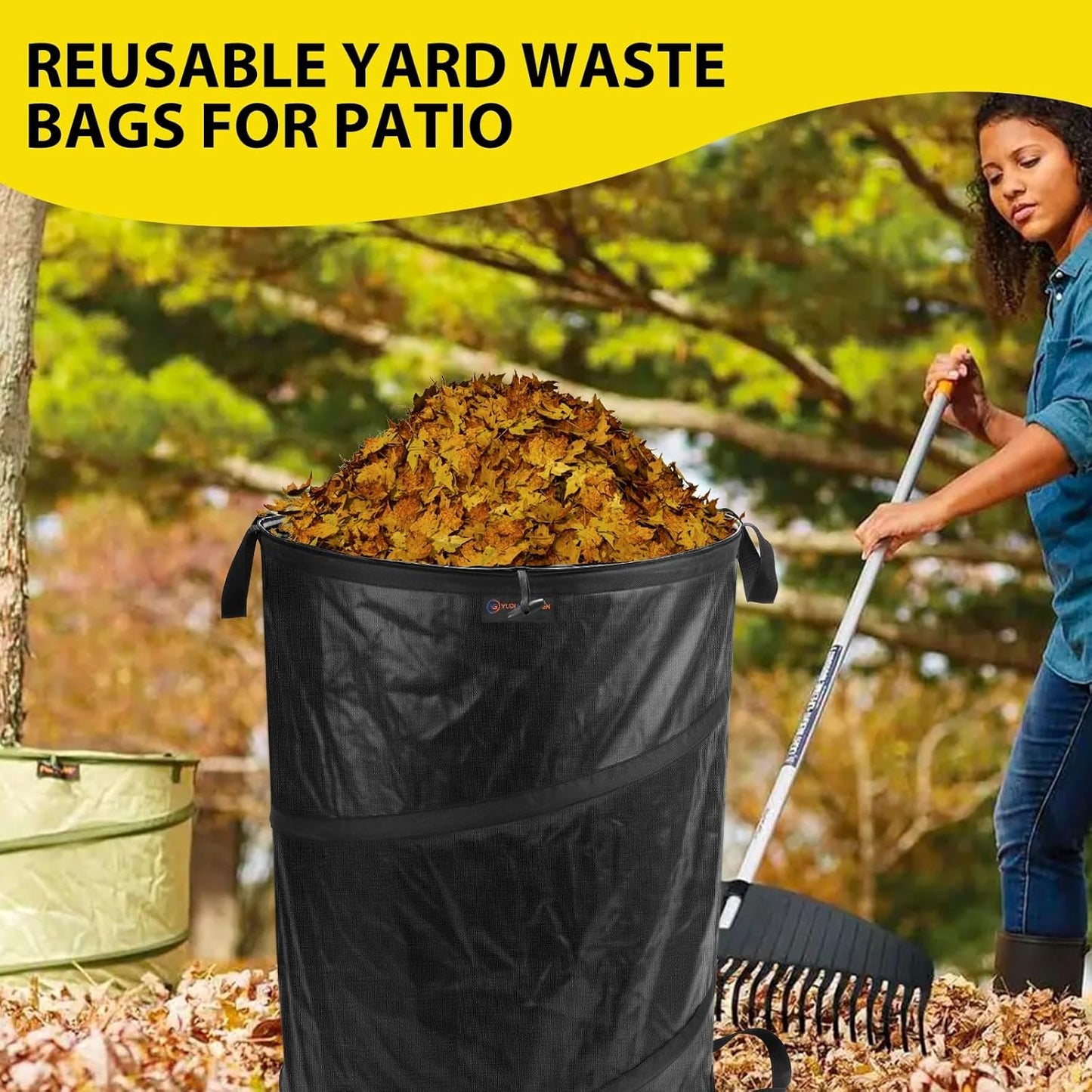 YUDI & GARDEN 45 Gallon Collapsible Garden Bag｜Collapsible Trash Can｜Camping Trash Can,Black,for Collecting Weeds, Party and Yard Waste