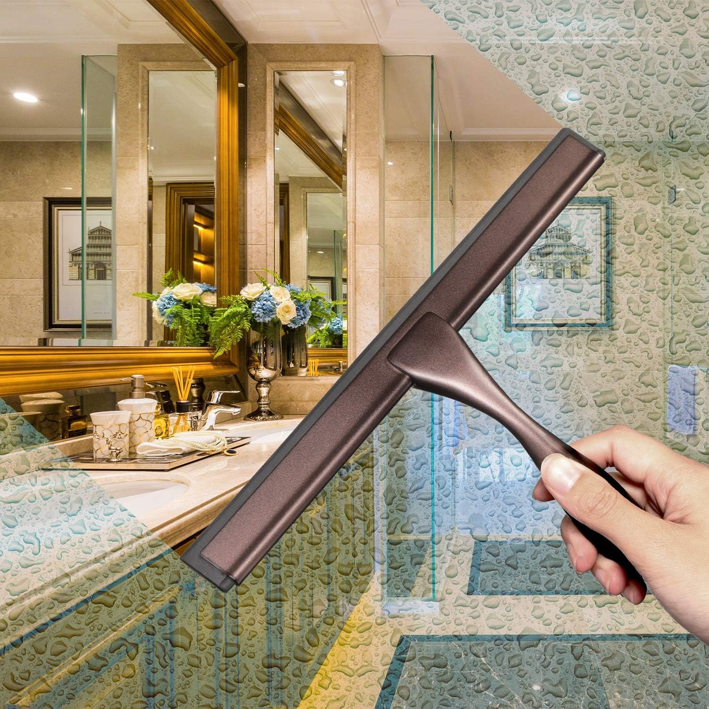 Hiware All-Purpose Shower Squeegee for Shower Doors, Bathroom, Window and Car Glass - Bronze, Stainless Steel, 14 Inches