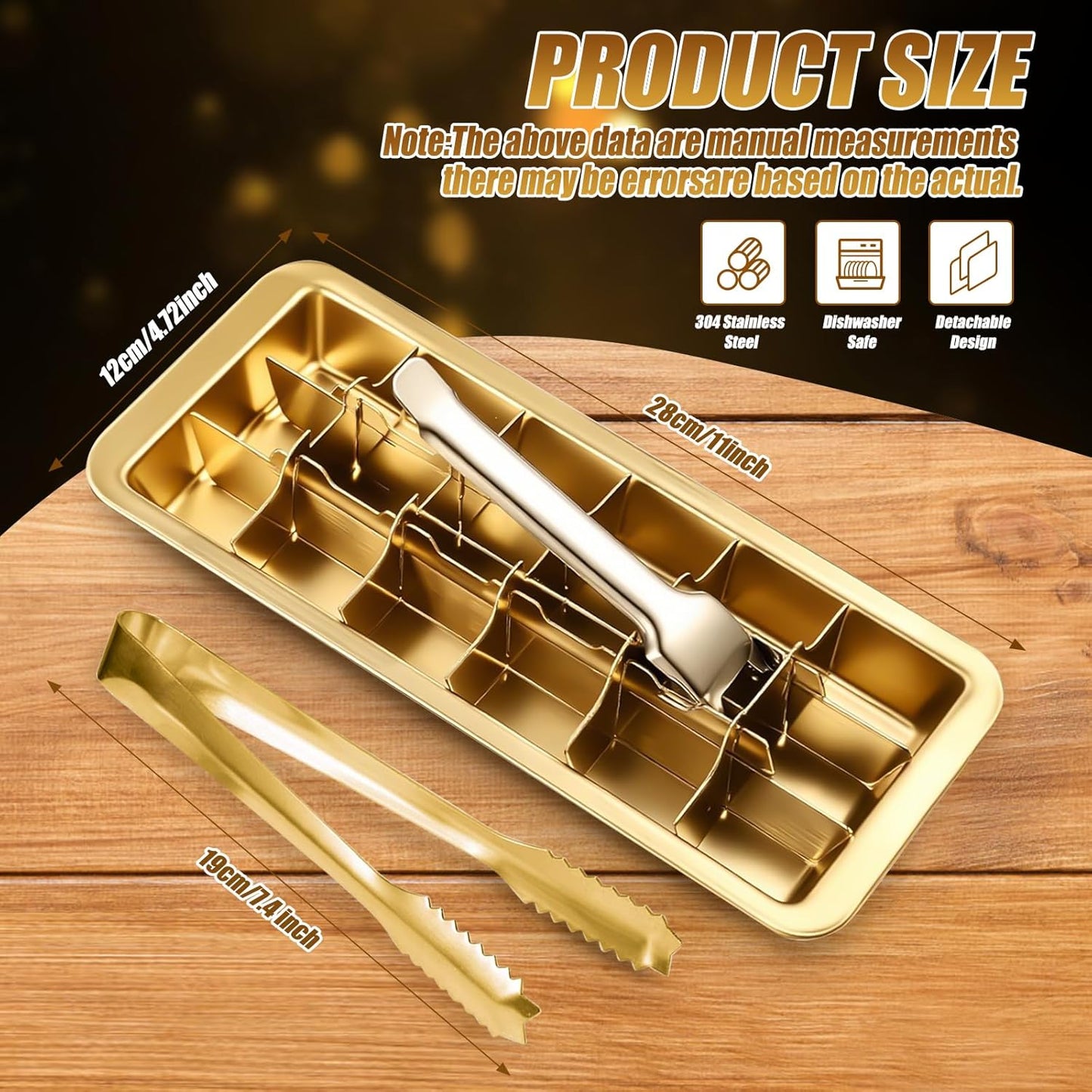 Professional Ice Cube Tray Gold-color, 18-Slot Stainless Steel, Heavy Duty Metal Freezer Mold with Lever Release, Bar & Kitchen Use, Send Goods from Local Warehouse