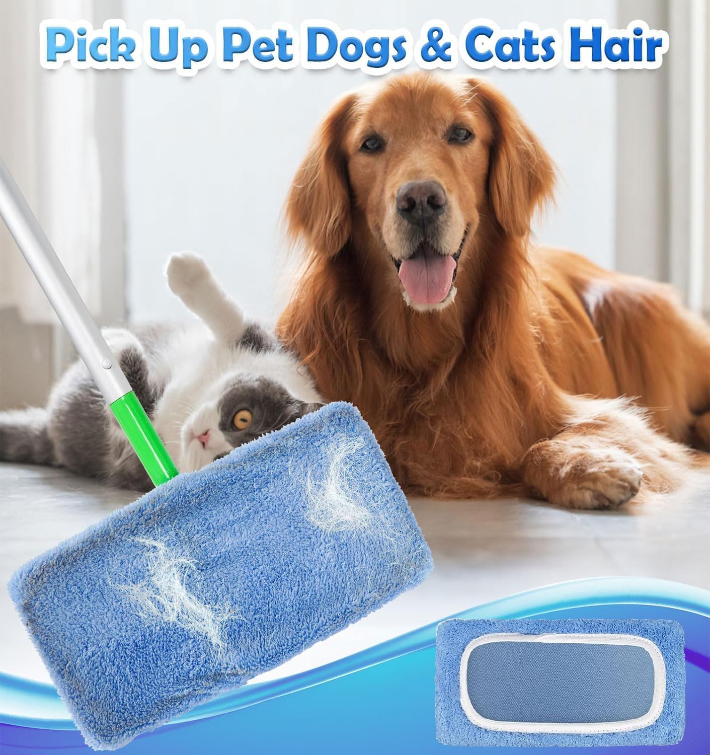 Reusable Microfiber Mop Pads Washable Wet Pads Compatible with Swiffer Sweeper Refills Pads for Wet & Dry Sweeping Cloths Mop Head Replacement for Household Cleaning