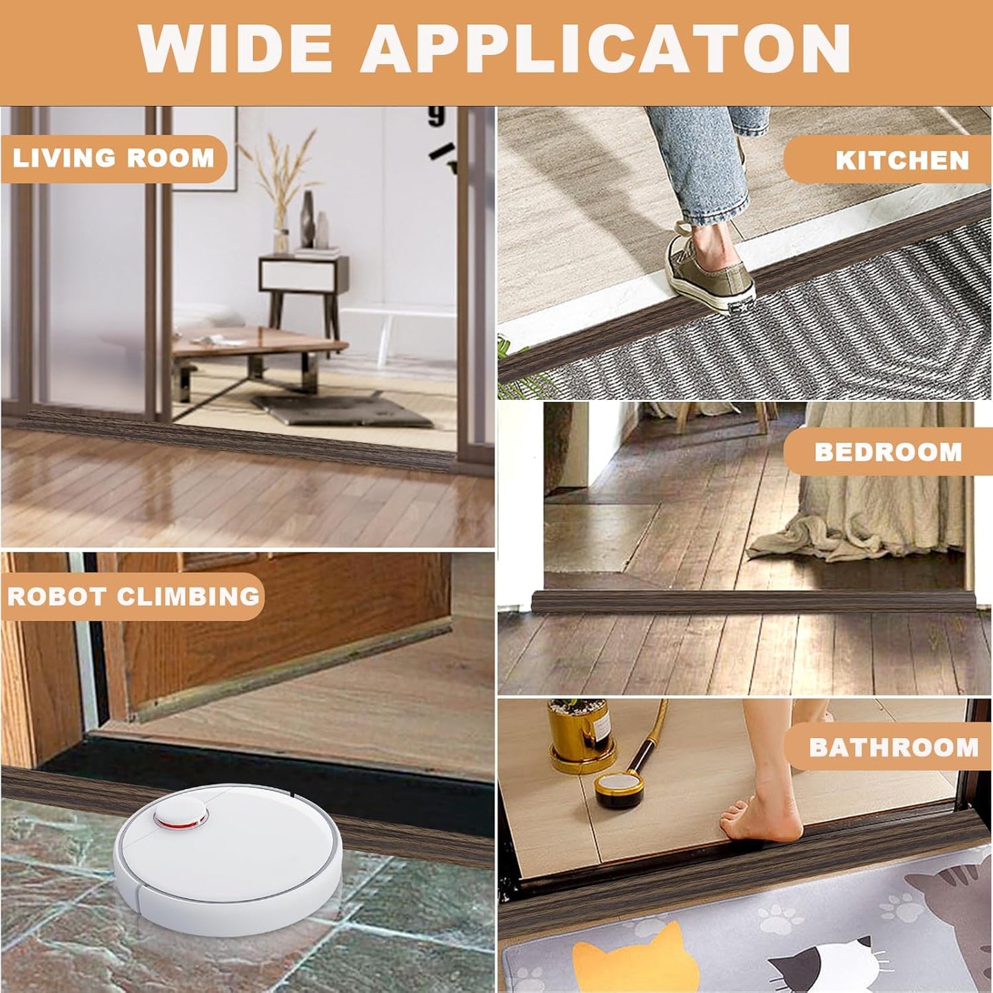 Vinyl Door Threshold Flooring Transition Strip Self Adhesive Carpet Edging Strip for Laminate Doorway Edge Threshold from 3/5" to 4/5" (Grayish Brown Wood Grain, 6.6 Ft)