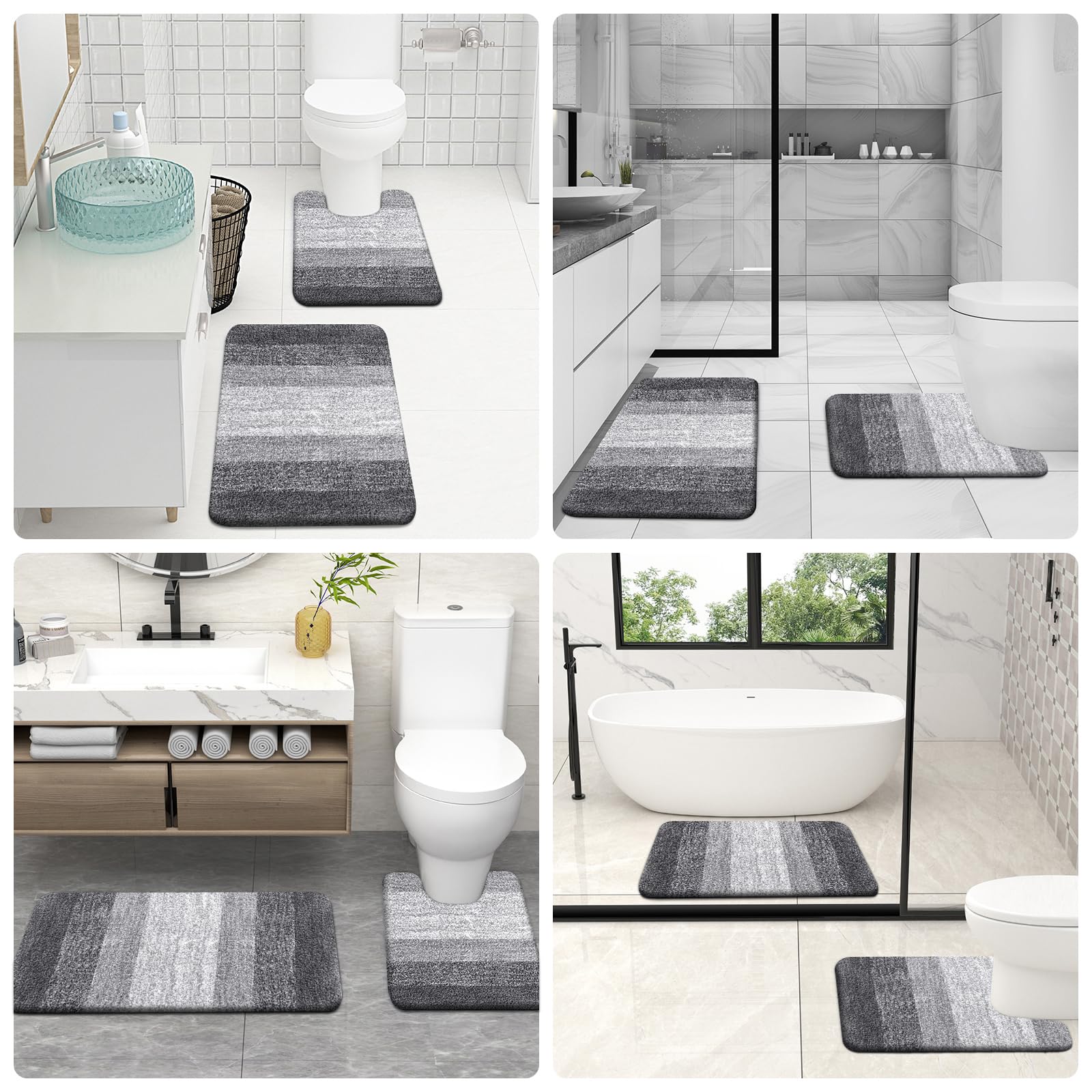 OLANLY Microfiber Bathroom Rugs Sets 3 Piece, 30"x20"+24"x16"+24"x20"