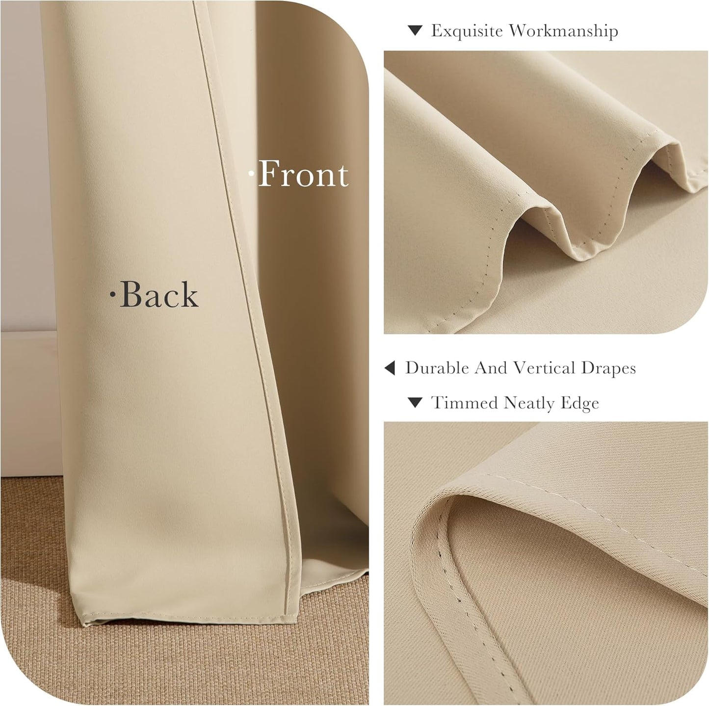 PONY DANCE Blackout Curtains for Bedroom 72 Inch Length 2 Panels Set, Privacy Thermal Insulated Room Darkening Grommet Drapes for Living Room Window, W34 x L72 Inch, Biscotti Beige