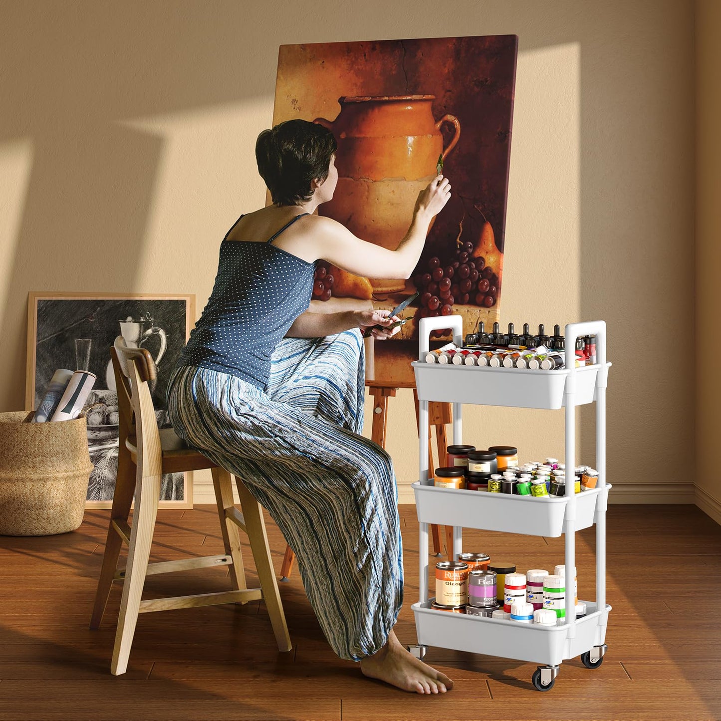 Pipishell 3 Tier Rolling Cart Organizer, Plastic Rolling Cart with Lockable Wheels & Reinforced