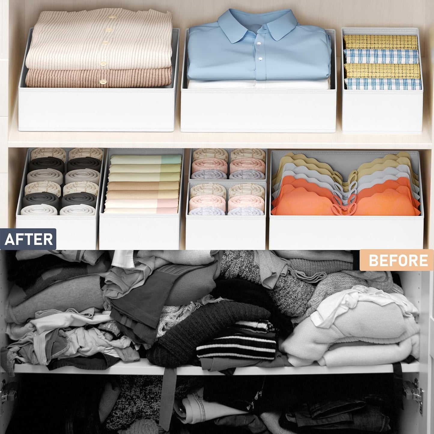 DIMJ Drawer Organizer Clothes - 16 Pack Baby Dresser Organizer for Nursery, Foldable Drawer Organizer Bins for Closet Bedroom Organization, Fabric Clothes Storage Dividers for Underwears, Socks, Bras