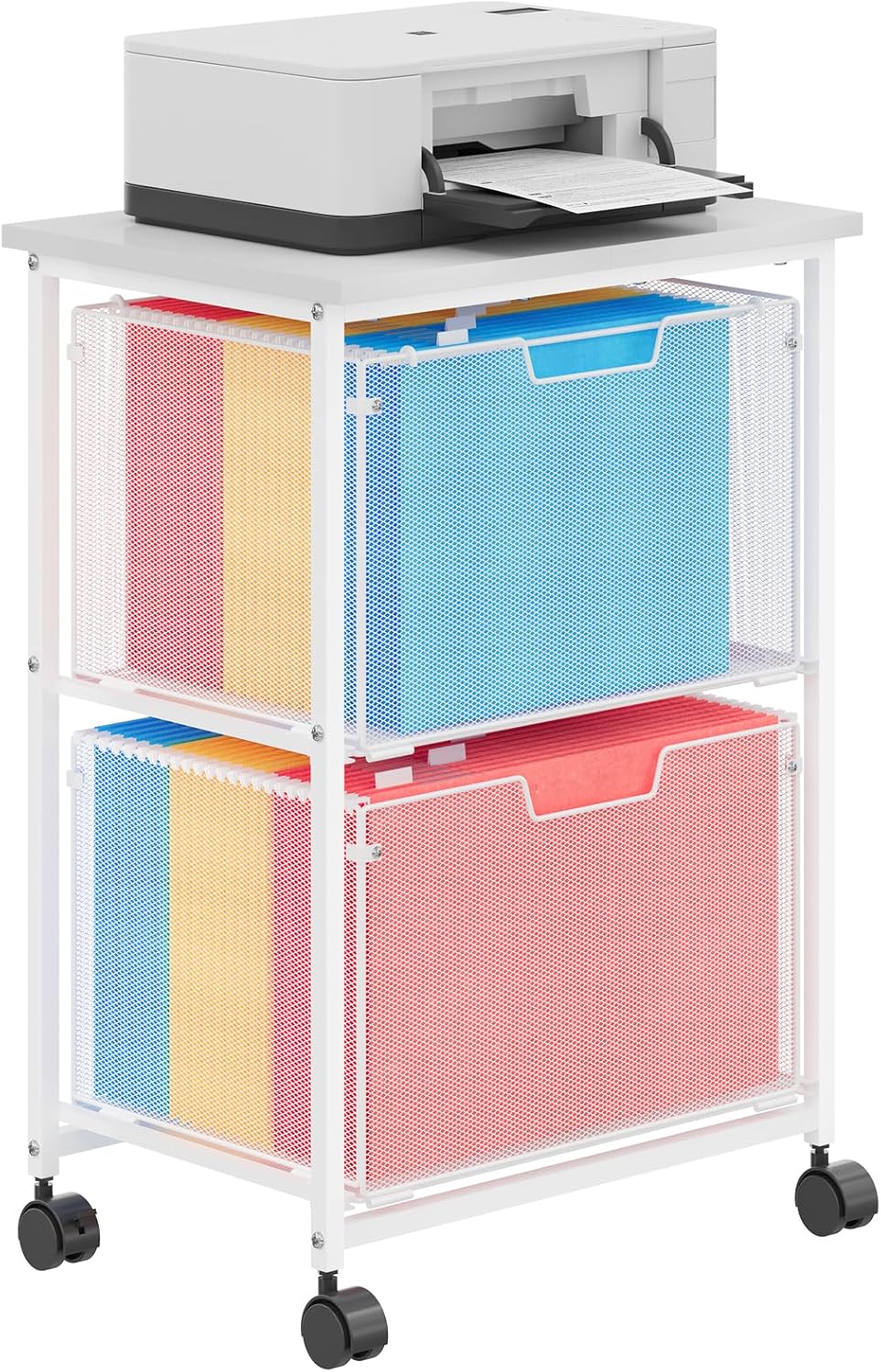 Letter/Legal Rolling File Cabinet, Rolling File Cart with 2 Drawers Filing Cabinet for Home Office, Hanging File Folders Organizer for Under Desk Storage, Mobile Printer Stand, White
