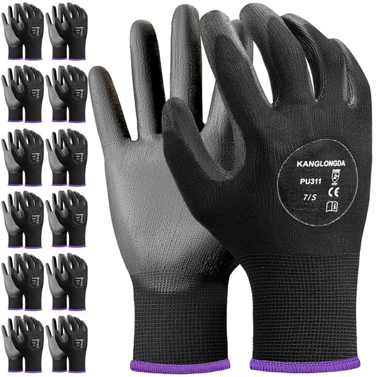 Kebada Safety Work Gloves, 12 Pairs Work Gloves with Grip, PU Coated Grip Gloves for Warehouse