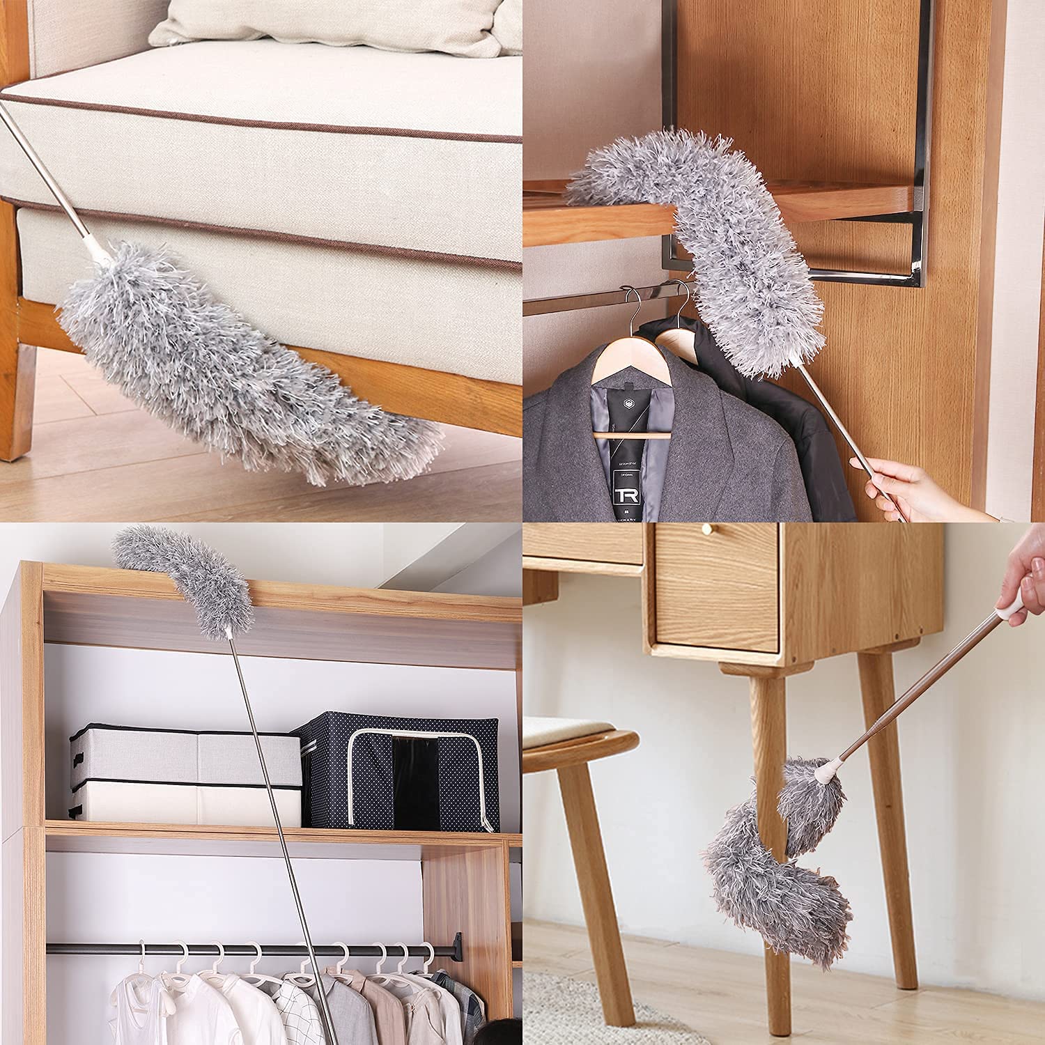 Microfiber Feather Duster, High Ceiling Fans with 30-100 Inch Pole, Gray